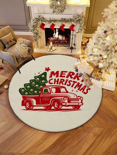 1pc Christmas Tree & Truck Pattern Christmas Happy Decorative Carpet, Bedroom Decor, Small Rug, Carpet, Home Decor, Living Room Carpet, Living Room Small Rug, Bedroom Carpet, Living Room Home Decor, Outdoor Rug, Washable Carpet