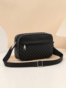 1pc Plain Minimalist Men's Shoulder Bag, PU Material Crossbody Bag, Casual Versatile Lightweight Square Bag, Adjustable Strap Men's Chest Bag/Waist Bag Valentine'S Day Phone Bag - Black - View 3