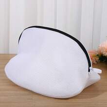 1pc White Thick Laundry Shoe Bag, Polyester Mesh Washing Bag With Zipper, Travel Shoe Storage Bag, Protective Clothing Storage Organizer Bag, Washing Machine Anti-Deformation Shoe Wash Bag