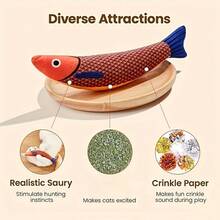 Cat Toys Plush Fish Cat Pillow Scratching Toy, Self-Playing Plush Printed Fish Toy With Sound - Multicolor - View 1