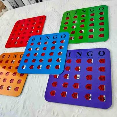 1 Juego de 5 Tarjetas de Bingo Reutilizables de Colores, Artículos Deportivos y al Aire Libre, Equipos de Deportes y Ocio, Juegos de Mesa de Entrenamiento Lógico para Reuniones Familiares, Tarjetas de Bingo para Adultos, Adecuado para Juegos de Bingo Multijugador para Adultos