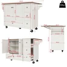 Kitchen Trolley, Removable Dining Trolley With Worktop, Towel Rail And Spice Rack, Adjustable Dividers, Kitchen Buffet, Tabletop With Wood Grain, White - 1 - View 4