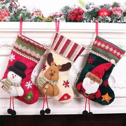 Christmas Supplies Medium Christmas Stockings Doll Stockings Cartoon Three-Dimensional Christmas Ornaments Gift Bag, 3 Pieces