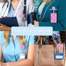 1pc (Badge Clip + Card Holder) Cute Bowknot Women ID Badge Reel, Retractable Badge Scroll With Clip, Easy Name Card Holder, Teacher/Medical Assistant Badge Reel, ID Card Protector, Vertical Business ID Card Holder, Gift For Office Workers, Nurses, Social Workers - Multicolor - View 4