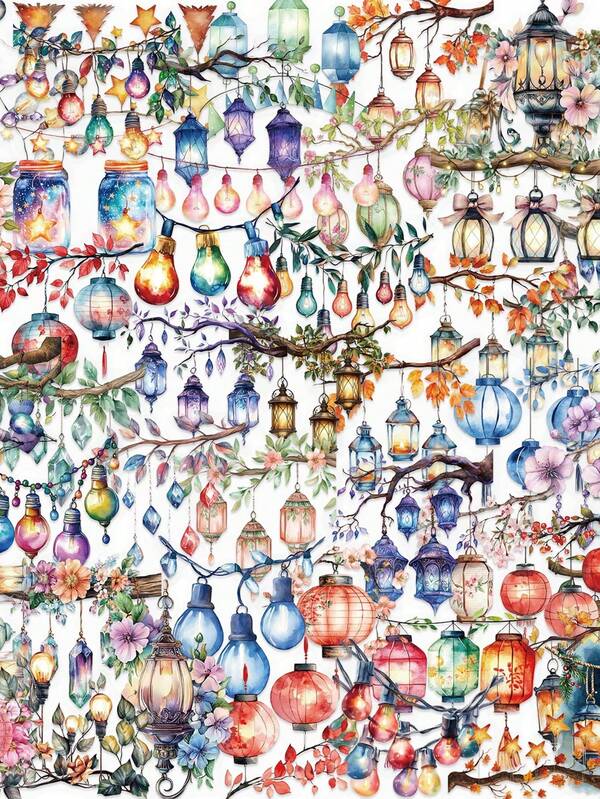 50pcs Colorful Lanterns PET Stickers, Cartoon Style, Reusable, Self-Adhesive, Asymmetrical Shape, For Scrapbook, Laptop, Water Bottles, Phone, Car Decals - Transparent, On Plastic & Glass Surfaces School Supplies, Back To School, Sticked On Suitcase Computer Water Cup Mobile Phone Case Refrigerator Wall Helmet Cabinet Box Door Bed Guitar,