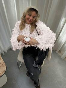 1pc Solid Color Knitted Button-Front Long Sleeve Cardigan Top, Suitable For Everyday, Holidays, Birthday Parties, Formal Evenings, Back-To-School Parties, Singles Parties, Country Music Concerts, Autumn/Winter - Apricot - View 2