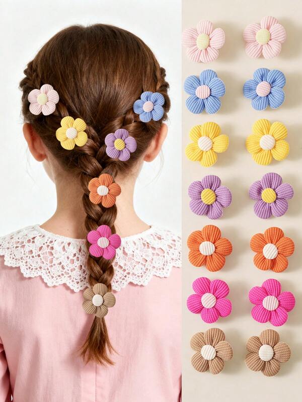 8 piezas/14 piezas Pinzas para el cabello con flores coloridas para niñas, accesorios de moda lindos con moños, diademas de princesa adecuadas para fiestas, regalos, uso diario y casual