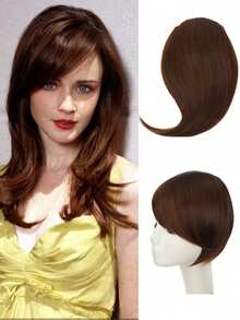Perruque synthétique avec frange latérale, une pièce allongée, perruque à raie sur le côté avec frange pour femmes, pinces à cheveux - Multicolore - Voir 12