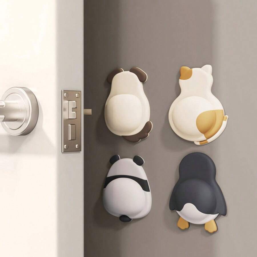 1pc Cute Pet Anti-Collision Pad, Soft Rubber Door Sticker Anti-Collision, Refrigerator Door Bumper Guard, Penguin Panda Cushion - Multicolor - View 1