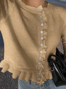 Women's Solid Color Cardigan Sweater, A Long-Sleeved, Well-Fitted Style With Front Buttons And Lace Details, Fashionable And Versatile. This Cute, High-Quality, Comfortable Sweater Is A Bestseller, Perfect For Festivals, Vacations, Street Outings, Going Out, And Back-To-School Season,Christmas Sweater,Thanksgiving For Women.