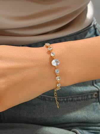 Kadınlar İçin 1 Adet Şık Minimalist Damla Zirkon Taşlı Bilezik, Zarif Tenis Bilekliği, Kadınların Günlük Giyimine Uygun Takı