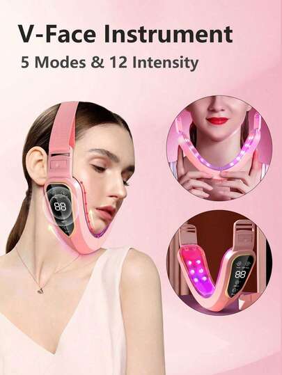 منقي الوجه بشكل V، جهاز تجميل ذكي لشد الوجه، 5 وضعيات و12 ضبط شدة، مناسب للسفر والاستخدام المنزلي، سعة البطارية 300 مللي أمبير