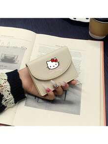 Sanrio Portafoglio da donna stile vintage Sanrio Hello Kitty - Chiusura a bottone a scatto, bordo in pizzo tinta unita, leggero e facile da trasportare per gli essenziali quotidiani, portafoglio di moda compatto per donna, mini portafoglio, portafoglio piccolo, portafoglio carino, portafoglio per carte, portafoglio per monete