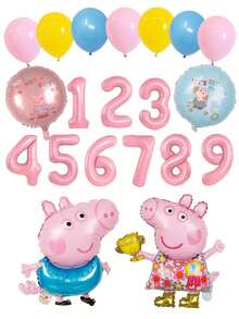Set di palloncini a tema Peppa Pig, con palloncini rotondi a forma di maiale in rosa e blu a doppia faccia da 18 pollici e palloncini in lattice misti a tre colori, abbinati a palloncini in film di alluminio digitali rosa di grandi dimensioni con numeri da 1 a 9, decorazione per feste di compleanno a tema George