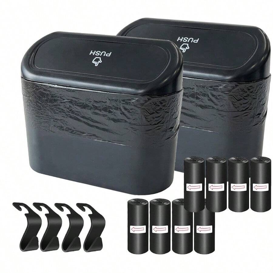 KITBEST Car Trash Can Bin With Lid 120 Pcs Trash Bags And 4 Pcs Car Hooks. Mini Car Garbage Can Small Car Accessories Trash Bin Dustbin Organizer Container For Car Office Home