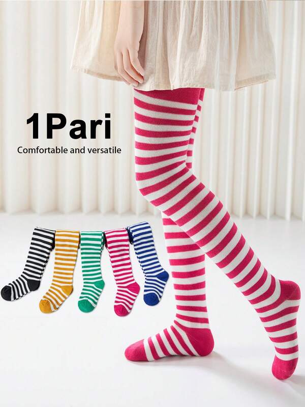 1pc Kids Striped Tights, All Season Leggings