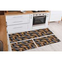 3-Piece Decorative Non-Slip Kitchen Runner Set - 鏽棕色 - 查看 1
