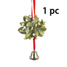 1 件圣诞槲寄生挂球节日人造槲寄生球圣诞节接吻球装饰带铃铛适用于家庭圣诞派对装饰