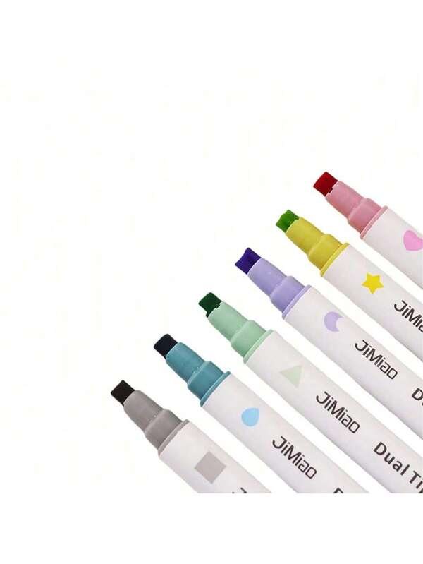 6pcs/Set Marker Pen Assorted Floral Patterns Dual-Tip Highlighter Pens For Handmade Diary, Journal, Planner