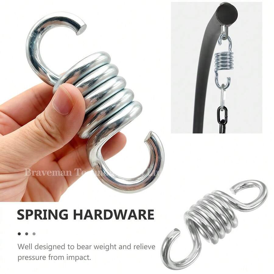 1pc Heavy Duty S-Shaped Spring Hanging Hook - 200KG Load Capacity, Easy To Install, Coiled Design For Secure Fixing, Suitable For Garden Outdoor Hammocks, Swing Chairs, Rocking Chairs, Sandbags, Multi-Purpose Practical Hook - Metal, Reusable Outdoor Leisure Accessory.