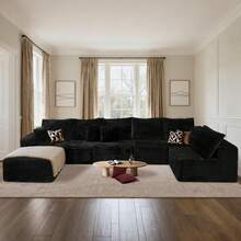 163" Modern Modular Sofa With Deep Seat,  (Black,Four Packages) Cloud Sectional Couch With L-Shape Chaise,Upholstered Couches For Living Room BedroomNo Assembly Required,Suitable For Living Room, Bedroom, Games, Halloween Friends Gathering Activities,Couch,Sofa, Sillones Para Sala,Convertible Sofa Bed,Sofa Bed ,Sofas For Living Room,Living Room Set Furniture - 黑色 - 查看 11