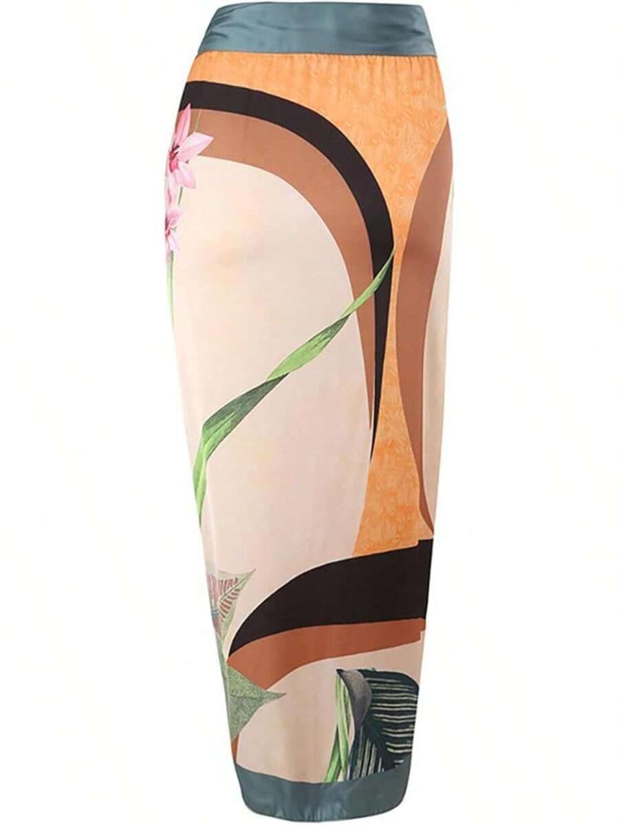 Traje de Baño para Mujer de Playa Conjunto de Bikini y Falda Larga con Tirantes en la Espalda de 2 Piezas Floral - Beso FLor - Ver 1