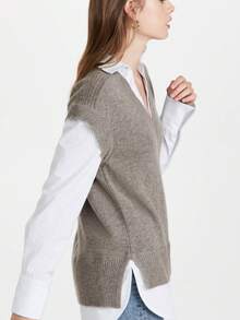 Autumn/Winter Minimalist V-Neck Knit Vest For Women, Loose Fit, Versatile Layering Piece, Suitable For Christmas, New Year, Birthday, Wedding, Party, Daily Wear