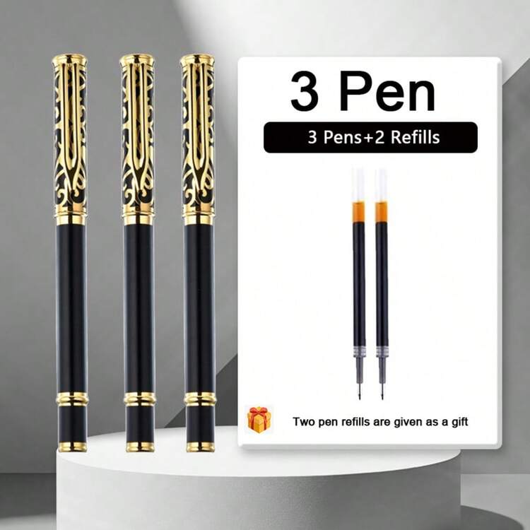 3支装奢华优雅圆珠笔/创意金色雕刻设计和两个免费替换芯/专业行政办公笔、高端商务礼品笔和学生书法练习笔 - 3 Pens+2 Refills - 查看 10