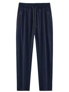 3-Piece Pack Men's Summer Thin Breathable Quick-Dry Sports Casual Long Pants, Lightweight Straight-Leg Trousers With Elastic Waistband For Outdoor Activities And Daily Wear