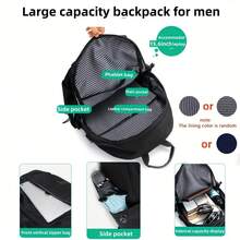 1pc Multifunctional Waterproof Men's Backpack,With Laptop Compartment, Durable, Suitable For Hiking And Outdoor Travel, Minimalist Design With Logo Label Rucksack Fathers Day Gifts Summer College Bag，Men's Versatile Backpack, Waterproof Casual Large Capacity Bookpack on Capacity School emage Schools。 - 灰色 - 查看 4