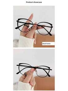 1pc New European And American Style Metal Round Photochromic Flat Eyeglass Frames For Women, Cat Eye Metal Eyeglass Frames For Women With Photochromic Lenses For Men