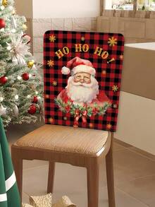1 teiliges Set, Restaurantstuhlbezug, schwarz-rotes kariertes Weihnachts-Serienmuster für Stuhlbezug, Cartoon Weihnachtsszene mit Schneemann und Weihnachtsbaum Muster, abnehmbare Stuhlbezüge für Küche, Restaurant, Party.