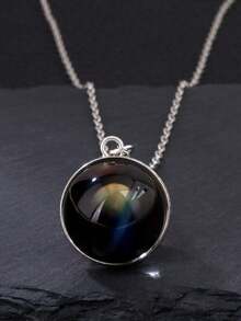 1pc Solar System Galaxy Nebula Necklace, Double-Sided Time Gem Glass Ball Pendant