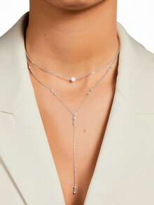 1 件女士欧美风格全水晶星星珍珠双层 Y 形流苏颈链 - 六芒星 - 查看 2