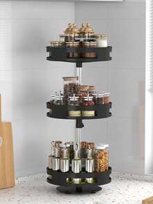 1 pieza Organizador giratorio multiusos - Ahorro de espacio, almacenamiento antideslizante para vajilla, maquillaje y especias en el mostrador de la cocina