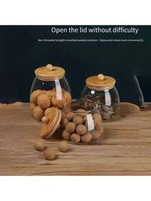 1 Piece Round Glass Storage Container, High Borosilicate Glass Sealed Storage Bottle With Wooden Bead Bamboo Lid, Suitable For Tea, Snacks, Grains, Nuts, Kitchen Organization And Storage. There Is A Promotional Offer Now