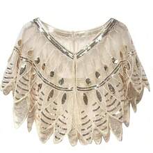Metme Women's 1920s Scarf Wraps Sequin Deco Fringed Wedding Cape Evening Shawl Vintage Promhalloween - 2-mơ - Xem 1