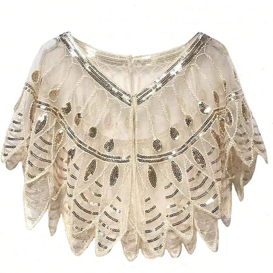 Metme Women's 1920s Scarf Wraps Sequin Deco Fringed Wedding Cape Evening Shawl Vintage Promhalloween - 2-mơ - Xem 1