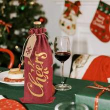 D12pcs Christmas Burlap Wine Gift Bags Resuable Linen Wine Bottle Bags With Drawstring And 24 Snowflake Tags Perfect For Christmas Housewarming Storage