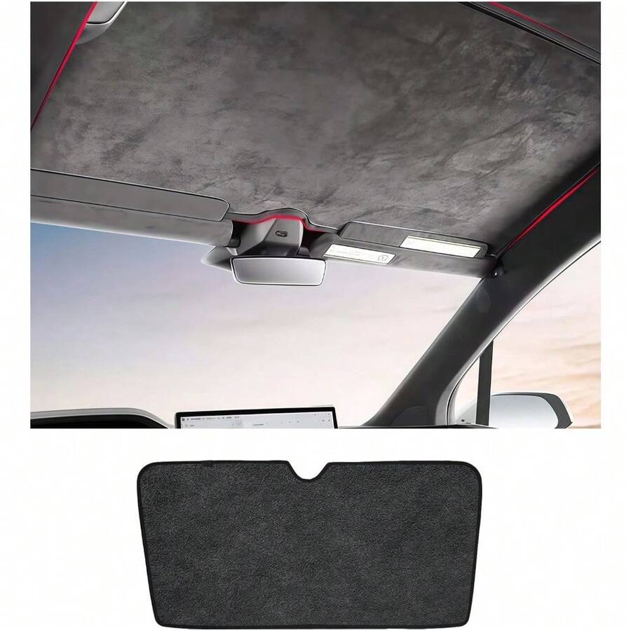 Glass Roof Sun Shade For Tesla Model X 2022-2025, Premium Soft Suede Falcon Wing Heat Insulating Anti-UV Sunshade - Model X 擋風玻璃遮陽板 - 查看 1