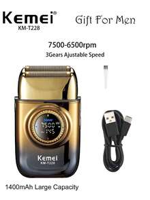 Kemei Neuer Elektrorasierer für Männer, große Kapazität 1400mAh Li-Ionen-Akku, Rasierer mit einstellbaren Geschwindigkeiten, starke Leistung, Barthaare entfernen, Klingenköpfe, Geburtstagsgeschenk für Männer KM-T228