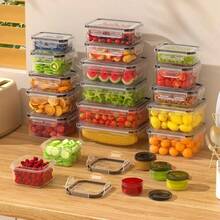 48/50PC Large Capacity Covered Food Storage Containers, Leak Proof Plastic Meal Containers, Reusable Lunch Box Kitchen Accessories  Microwave And Dishwasher , Including Labels And Pens - 透明 - 查看 6