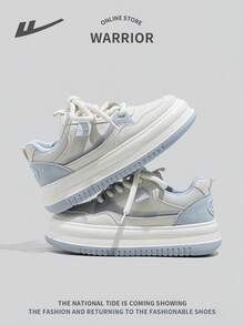 WARRIOR 1 双女式休闲帆布运动鞋，前系带设计，厚底，防滑软底，低帮户外运动休闲白鞋