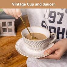 Ceramic Latte Cup With Saucer 12 OZ Cappuccino Cup Vintage Cafe Art Cups For Espro Turkish Coffee Farmhouse Latte Mugs Tea Cups And Saucers Porcelain Set For Baristas Great Gift