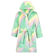 Kids Hooded Robe, Fleece Bathrobe For Girls Boys, Flannel Sleepwear, Coral Plush Pajamas For Christmas Gift - màu xanh lá - Xem 9