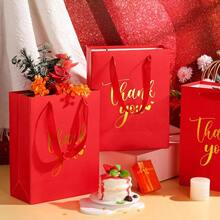 D16 Pcs Thank You Gift Bags With Handle Wrap Bags Bulk Totes For Wedding Birthday Baby Shower Party Favors 10.63 X 8.27 X 3.94 Inches Red - 紅色 - 查看 2