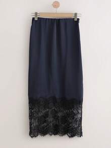 Women's Lace Satin Maxi Skirt Elastic Waist High Rise Floral Lace Patchwork Bodycon Maxi Skirts Y2k  Silk A-Line Side Split Summer Long Skirts Casual Party Club Cocktail Wear Streetwear - 藏蓝色 - 查看 5