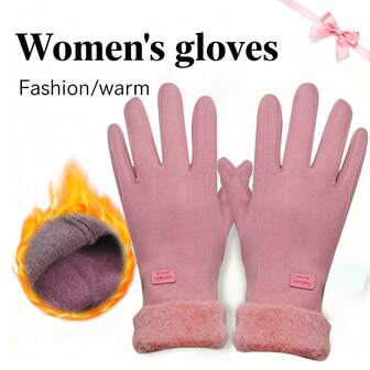 1 Pair Women's Winter Gloves, Pink And Black Outdoor Warm Gloves, Windproof And Touchscreen Warm Ski Gloves, Suitable For Foreign Movements Such As Snow Skiing, Walking, Fishing, Flying, Christmas Accessories