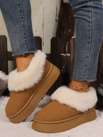 2025新款女士加绒保暖雪地靴，套脚毛绒鞋，短筒冬靴