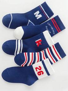 5 Pairs Boys' Cotton Striped Sports Socks, Football/Basketball Casual Striped Student Socks - Multicolor - View 6